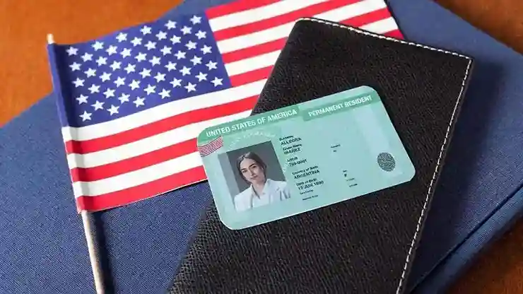 U.S. permanent resident card and American flag Beyond Border