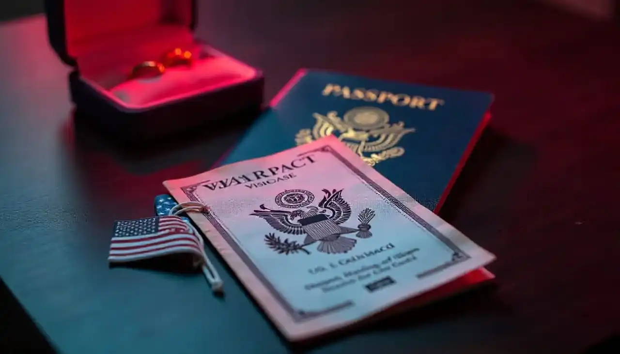 Passport and visa document with U.S. flag pin Beyond Border