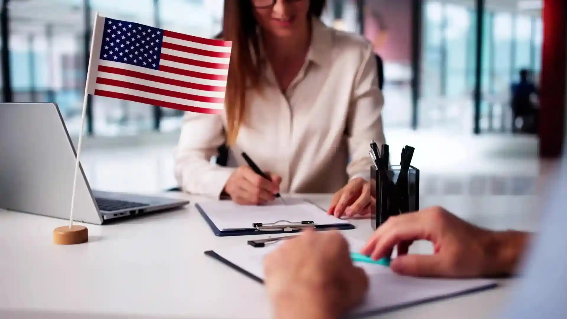 us flag on table