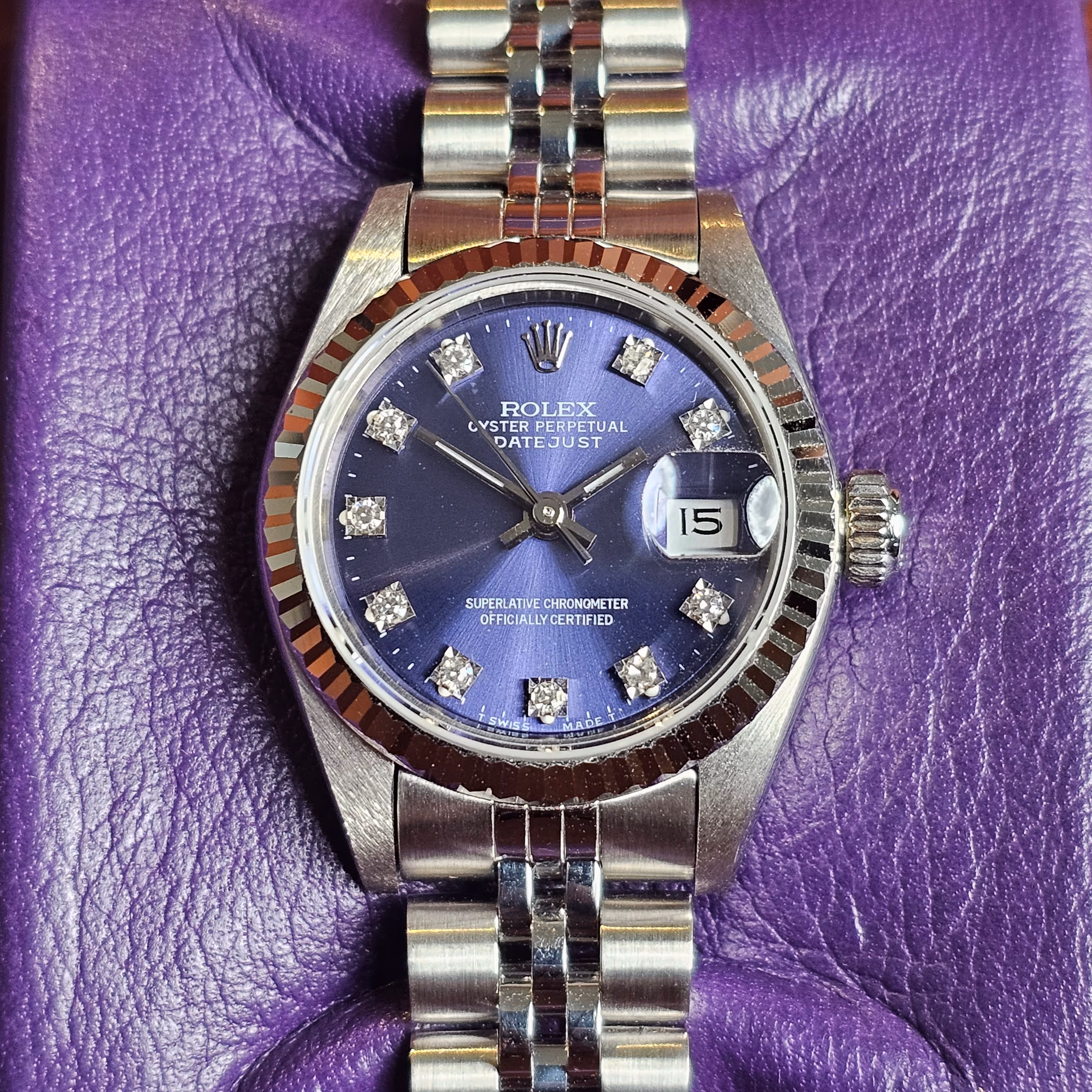 rolex lady datejust 69174 blue diamond dial