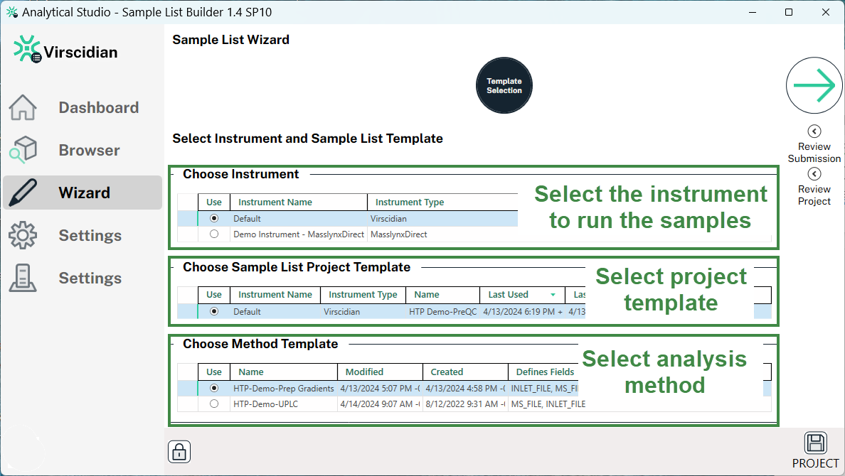 Analytical Studio Sample List Wizard creates sample lists that connect sample metadata with instrument methods and downstream data processing.