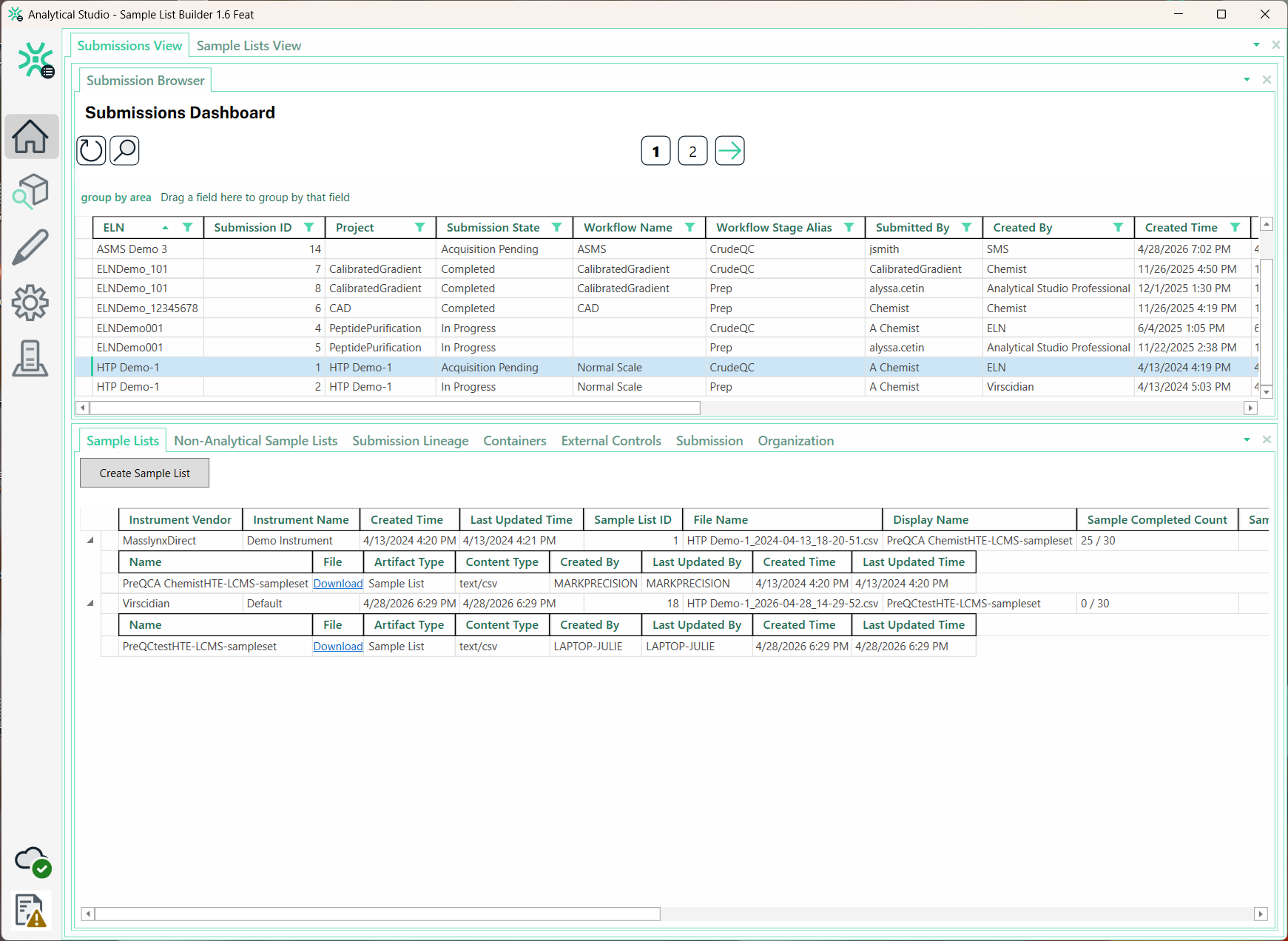 Analytical Studio Sample Management connects sample metadata, instrument methods, data acquisition, processing, and results across the analytical workflow.