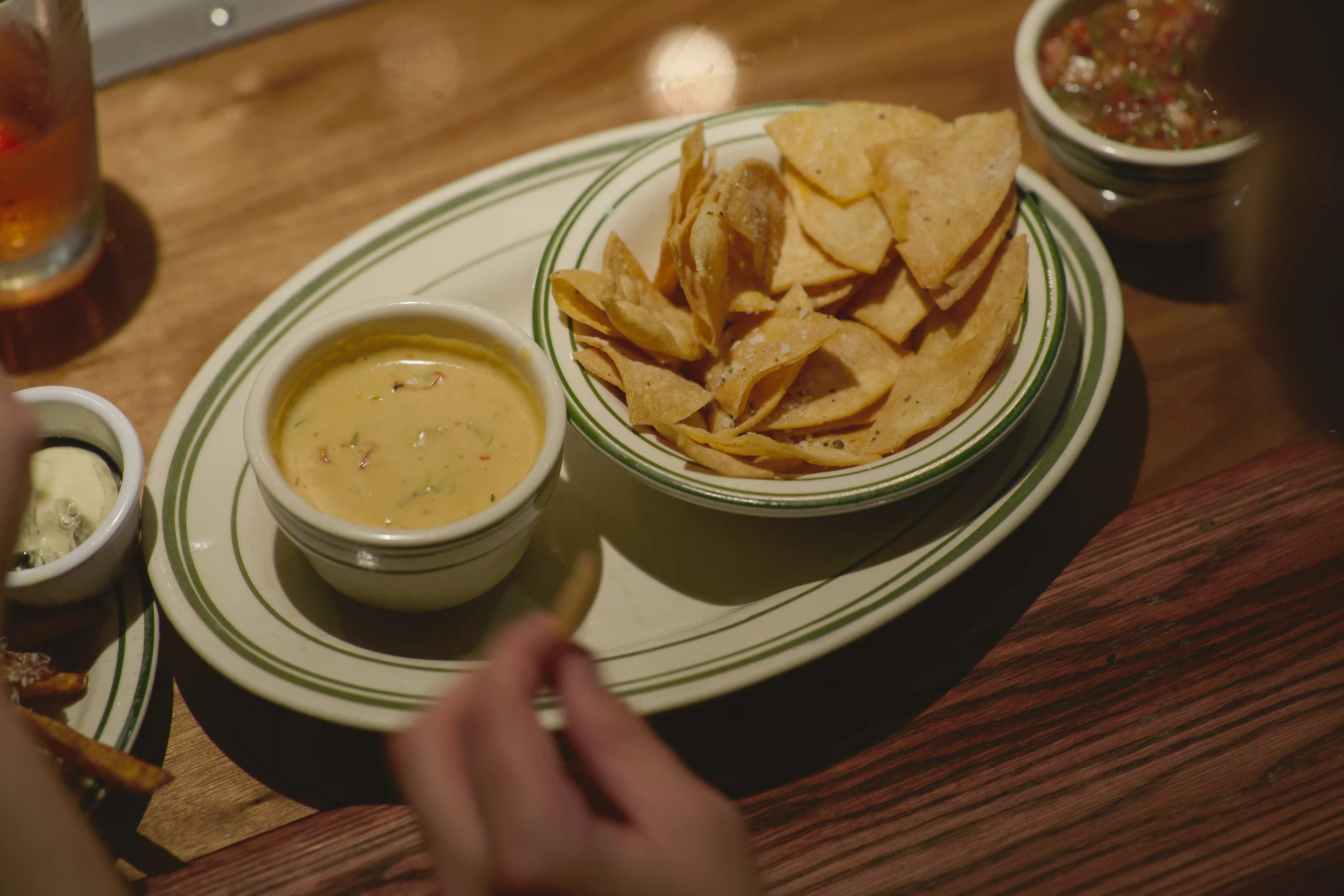 Chips, queso, and salsa - yum!