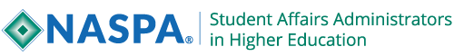 Logo of NASPA – Student Affairs Administrators in Higher Education – in teal and blue lettering