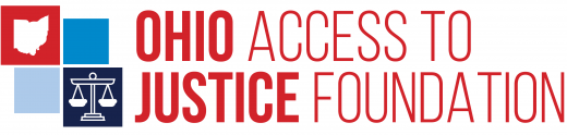 Logo of the Ohio Access to Justice Foundation with red and navy icons and bold text