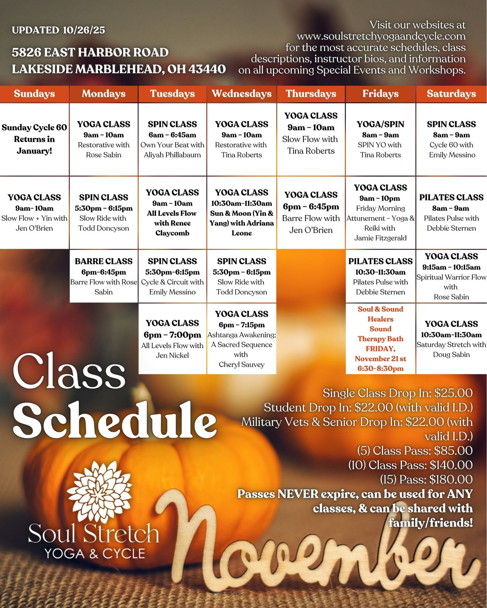 Yoga Class Schedule at a Glance