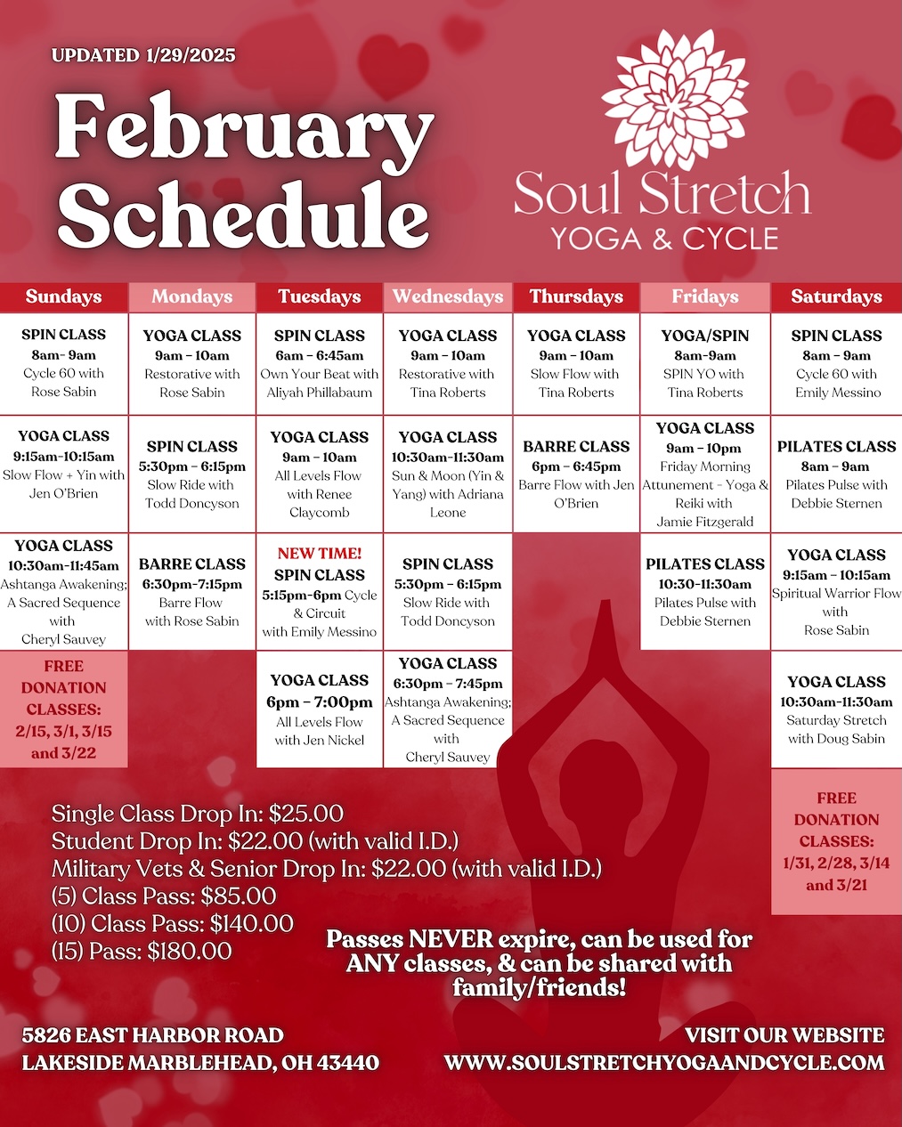 Yoga Class Schedule at a Glance