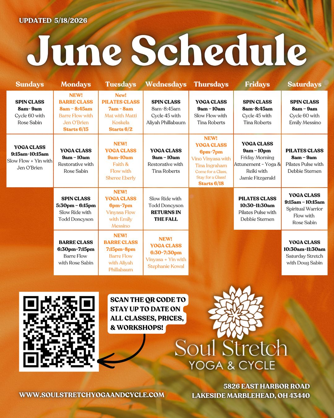 Yoga Class Schedule at a Glance
