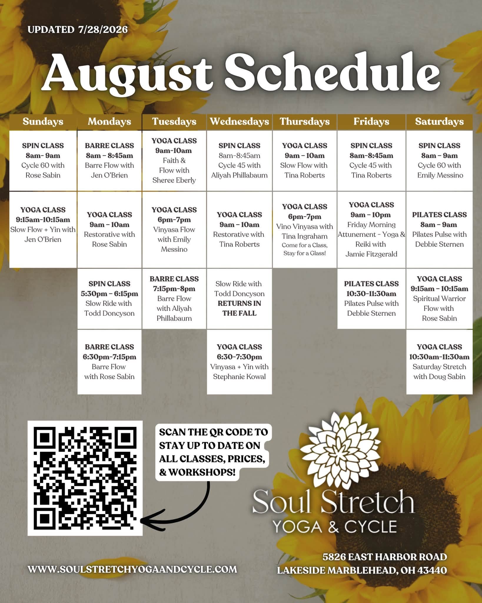 Yoga Class Schedule at a Glance