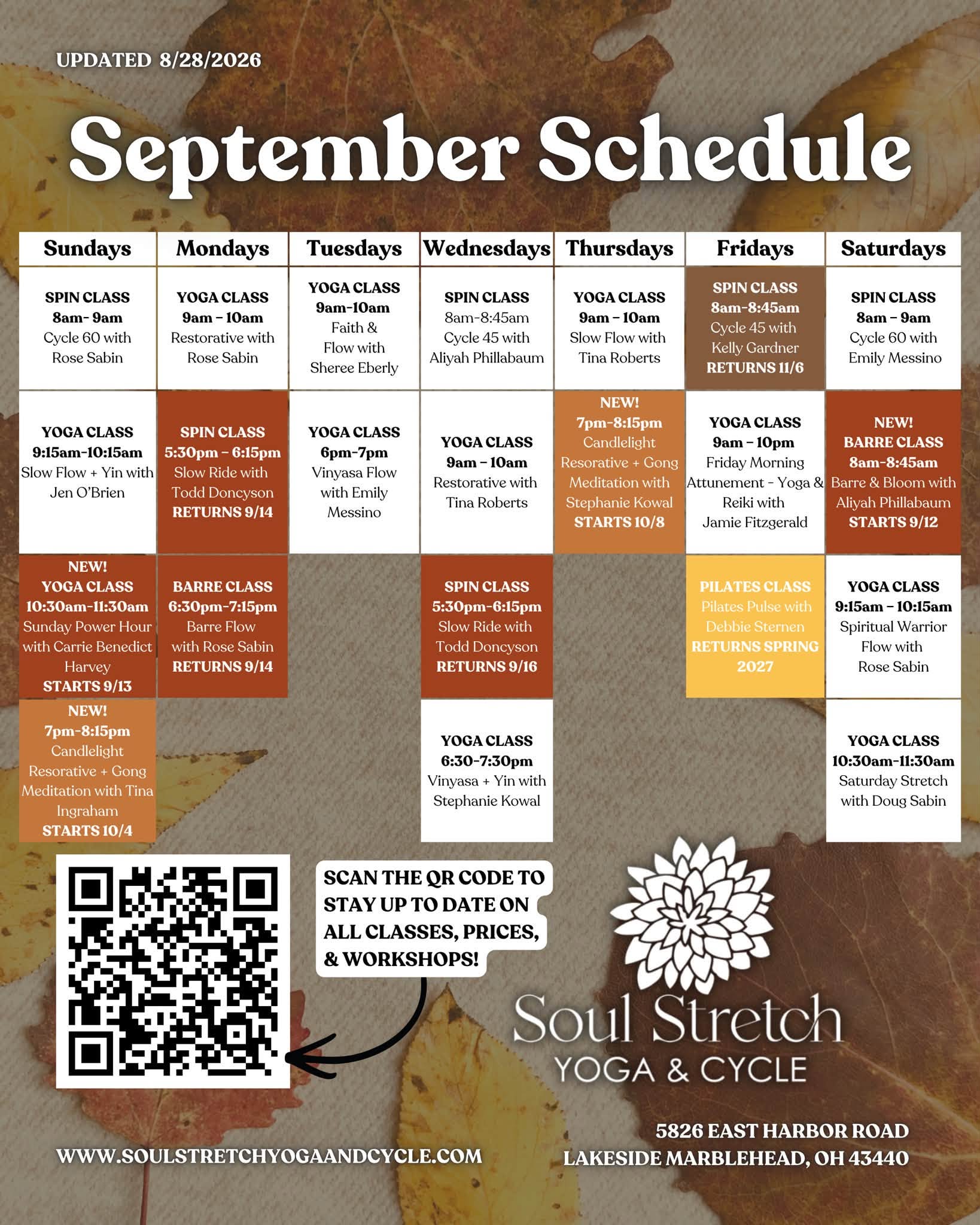 Yoga Class Schedule at a Glance