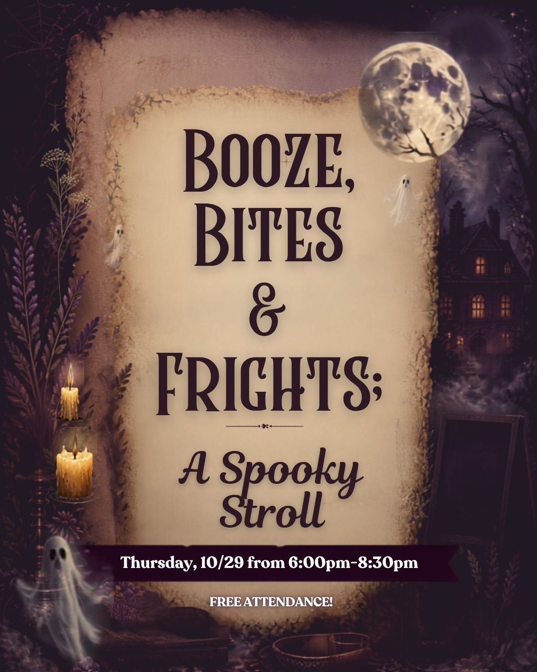 Booze, Bites Frights Event poster