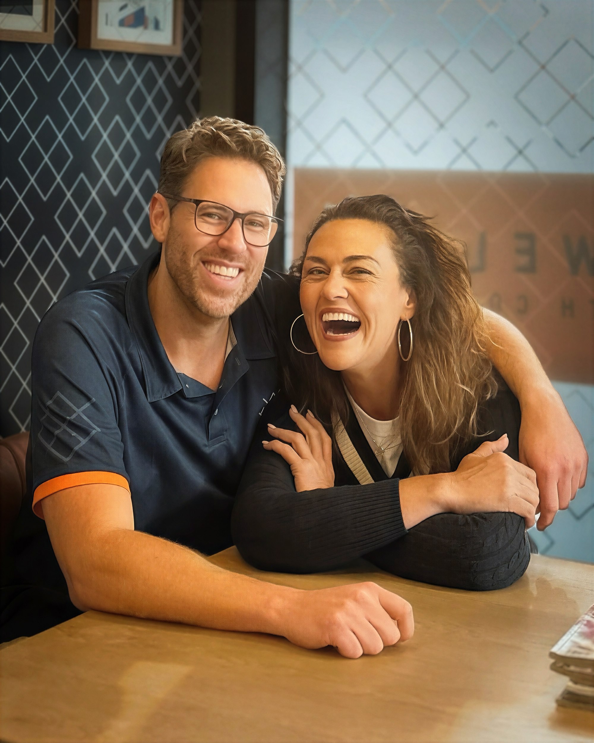 Chrissie Swan and Upwell Director Matt Stanlake laughing together at Upwell Health Collective, 2026