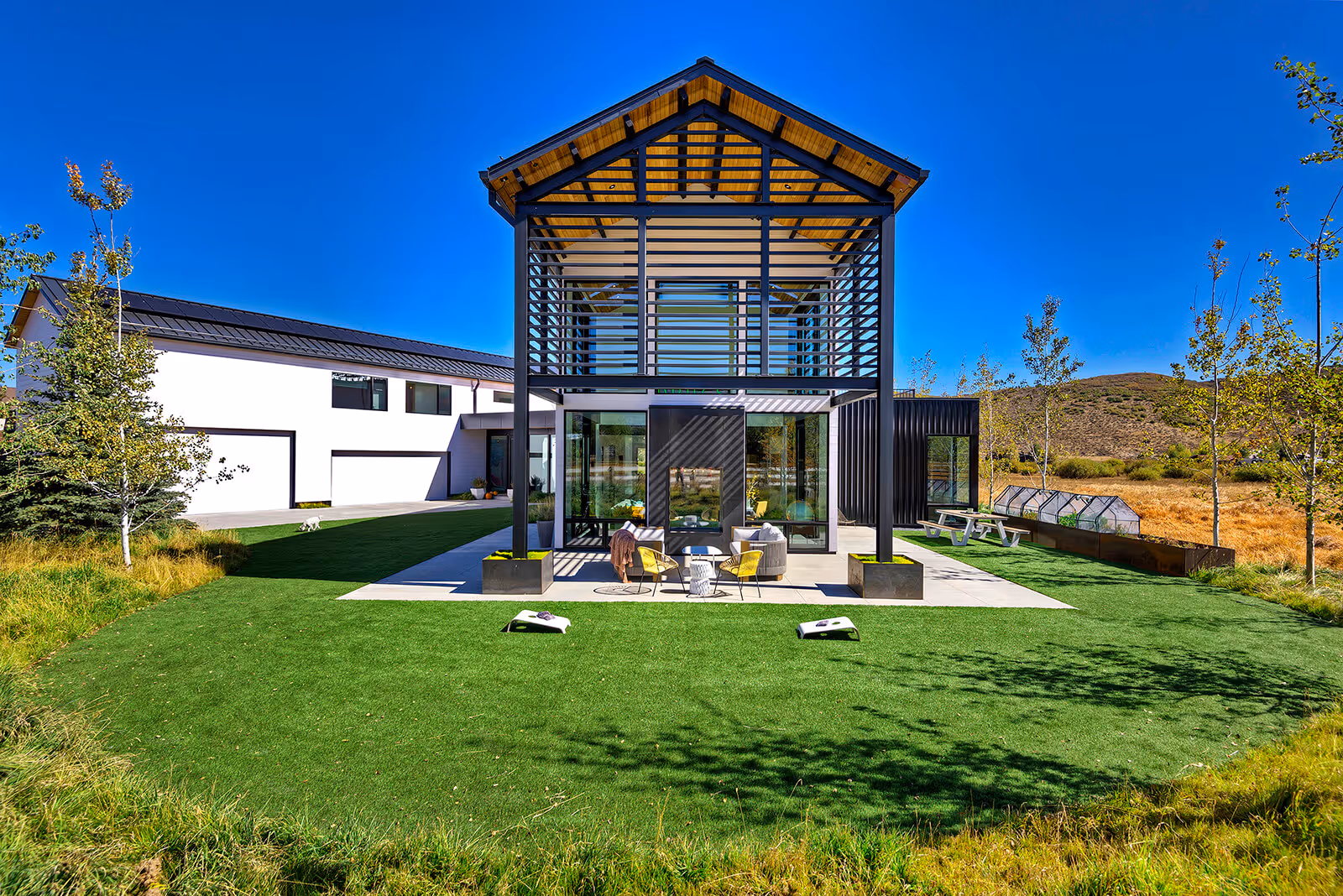 Backyard area of the Old Meadow home, built by Elevated Builders