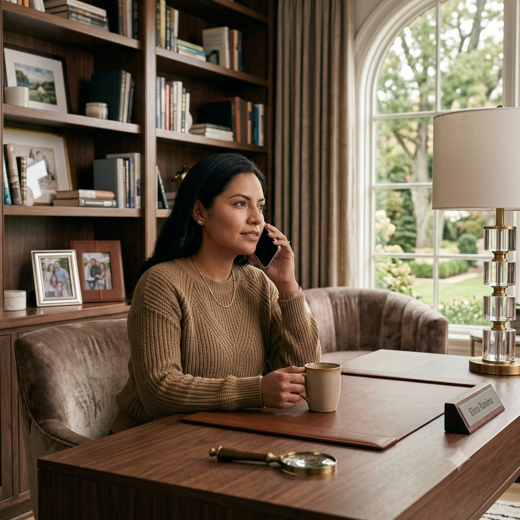 A parent on a phone call at home.