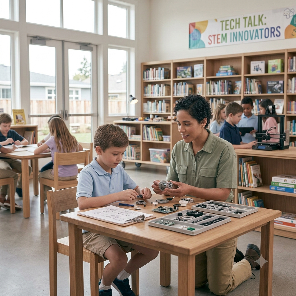  a technician in school with a 3rd grader