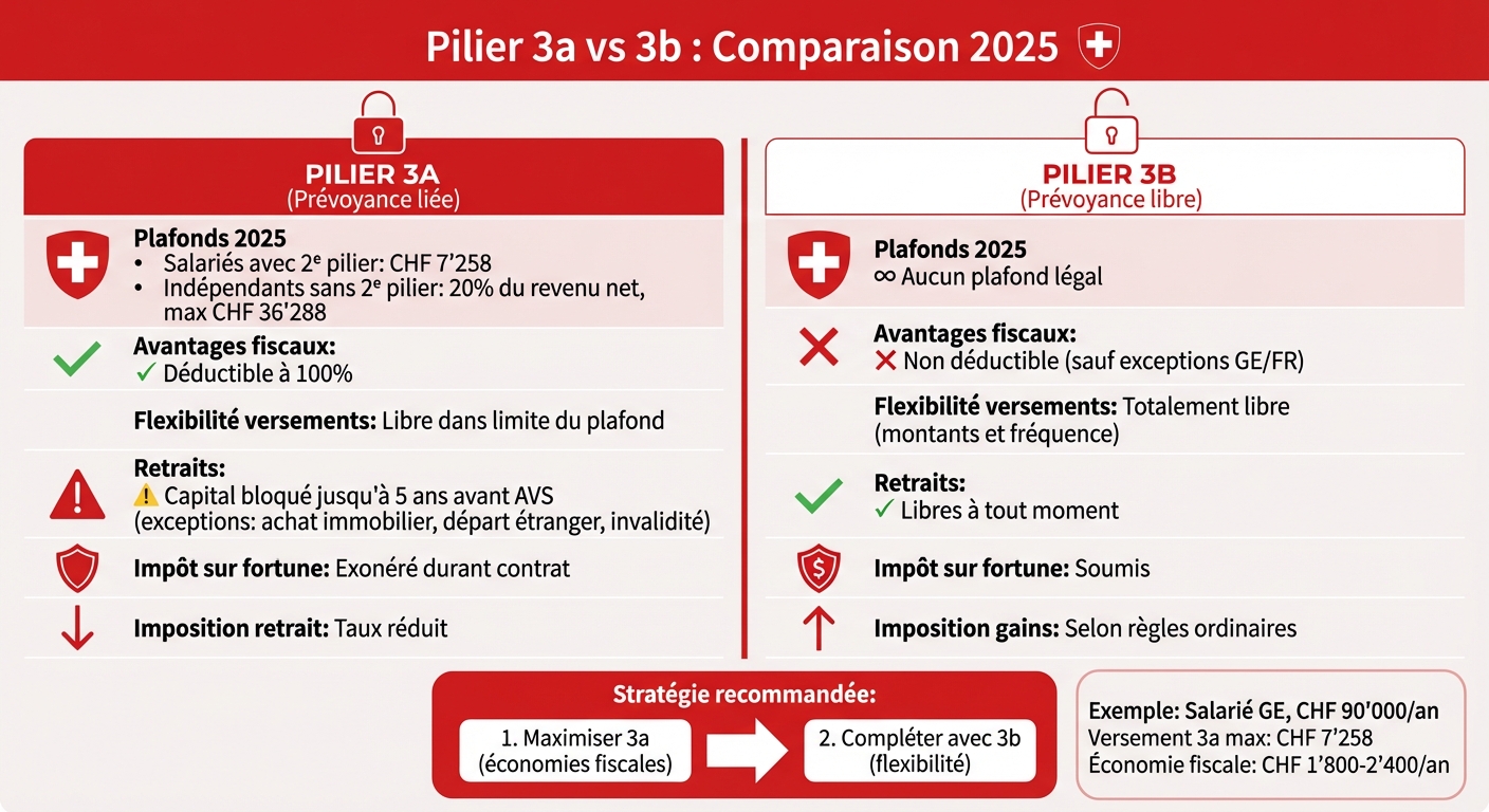 Pilier 3a vs 3b: Comparaison des plafonds et avantages 2025