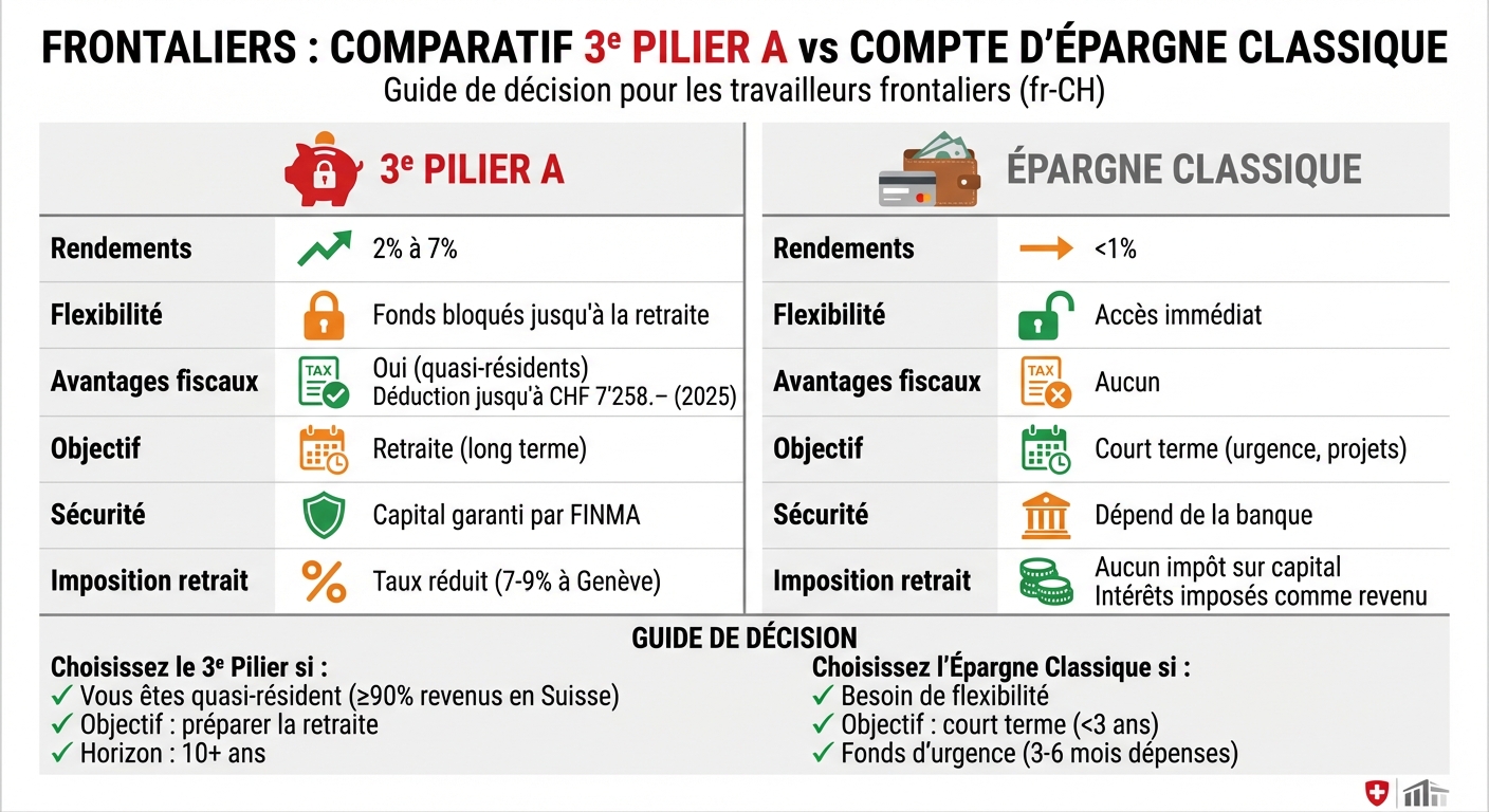 3e Pilier vs Épargne Classique: Comparaison pour Frontaliers Suisses