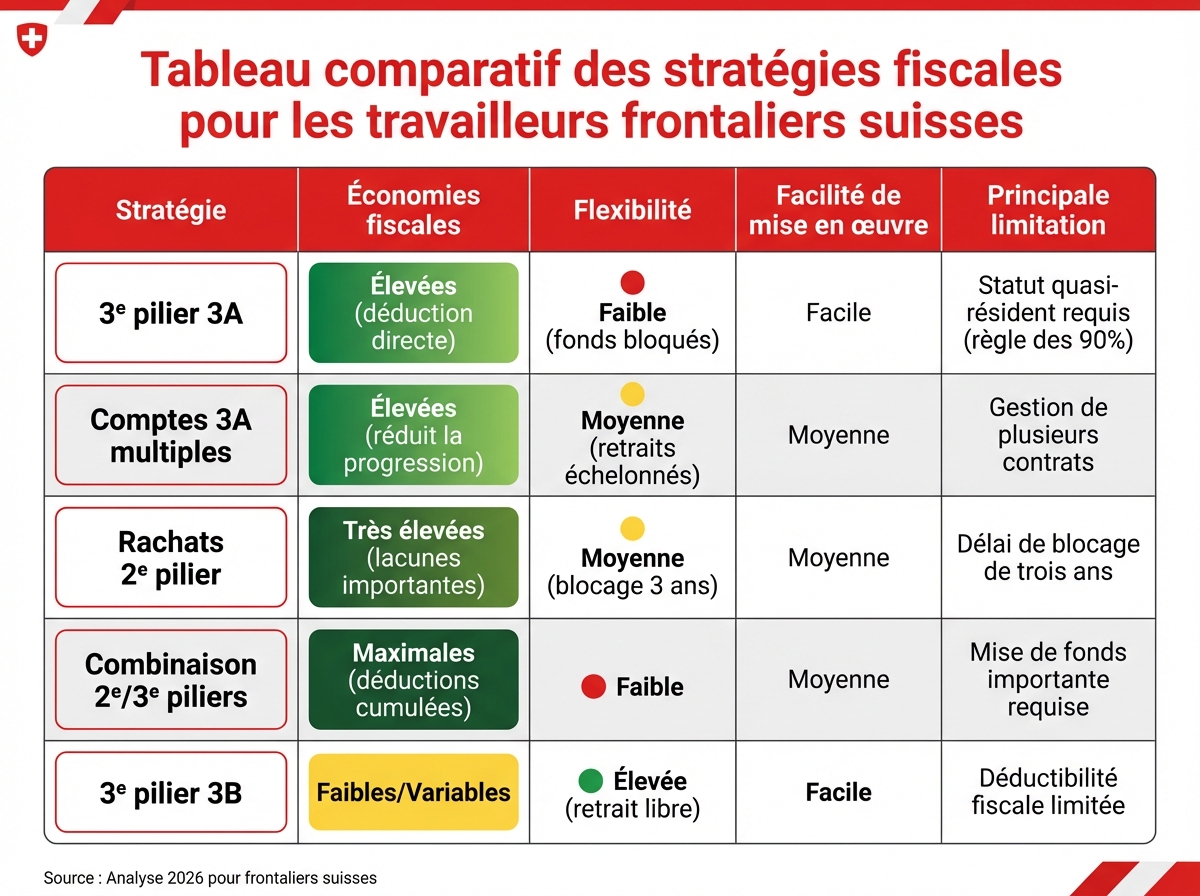 Comparaison des stratégies fiscales pour frontaliers suisses : économies, flexibilité et limitations