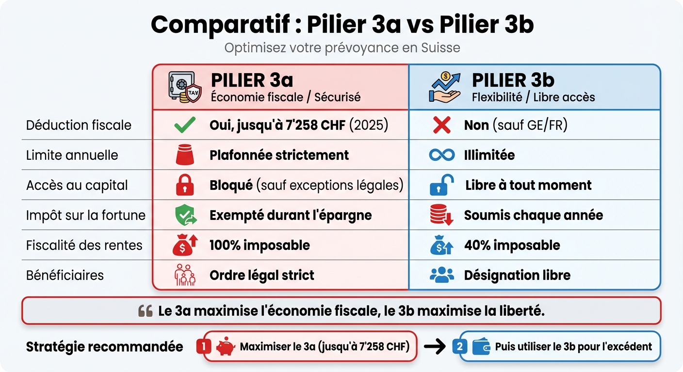 Comparaison Pilier 3a vs 3b pour la retraite en Suisse