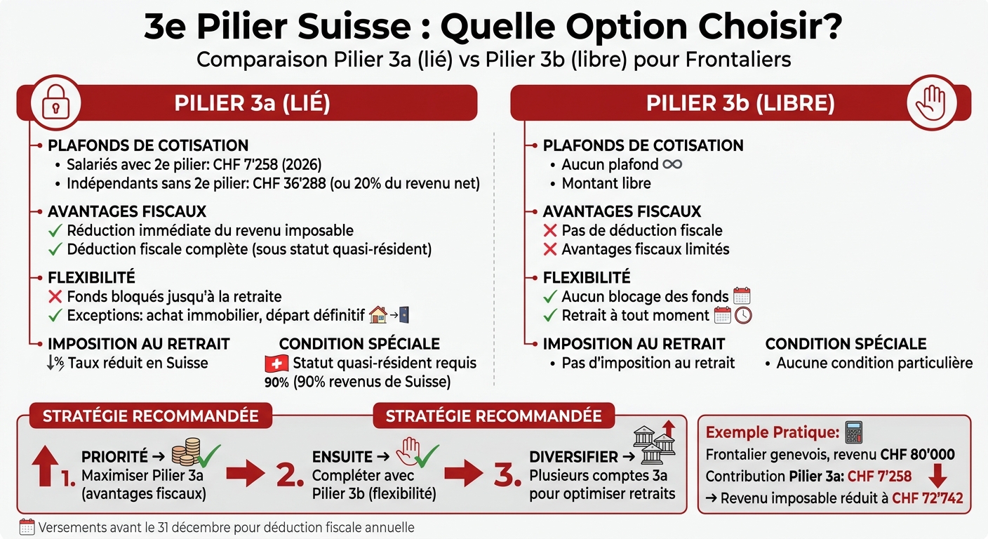 Comparaison Pilier 3a vs 3b pour frontaliers suisses