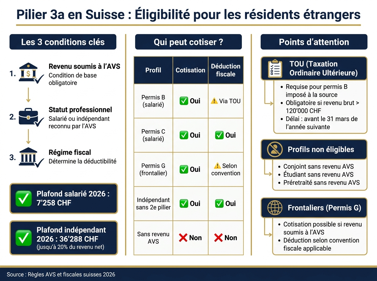 Pilier 3a pour résidents étrangers : qui peut cotiser et déduire ?