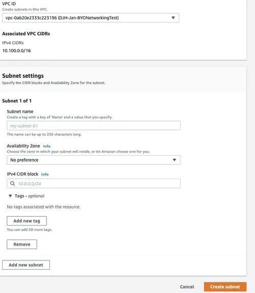 Create Subnet Dialog