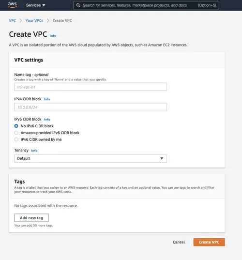 Create VPC Dialog