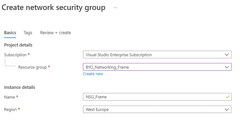 Figure 4. Create NSG