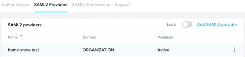 Okta instance added as a SAML2 Provider within Frame