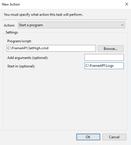 Create Action Dialog Window
