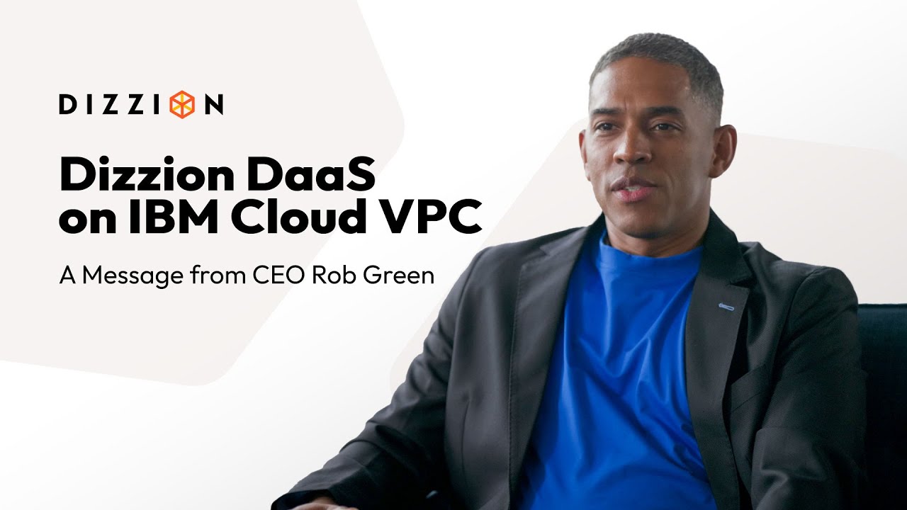 Rob Green CEO of Dizzion with video title in background