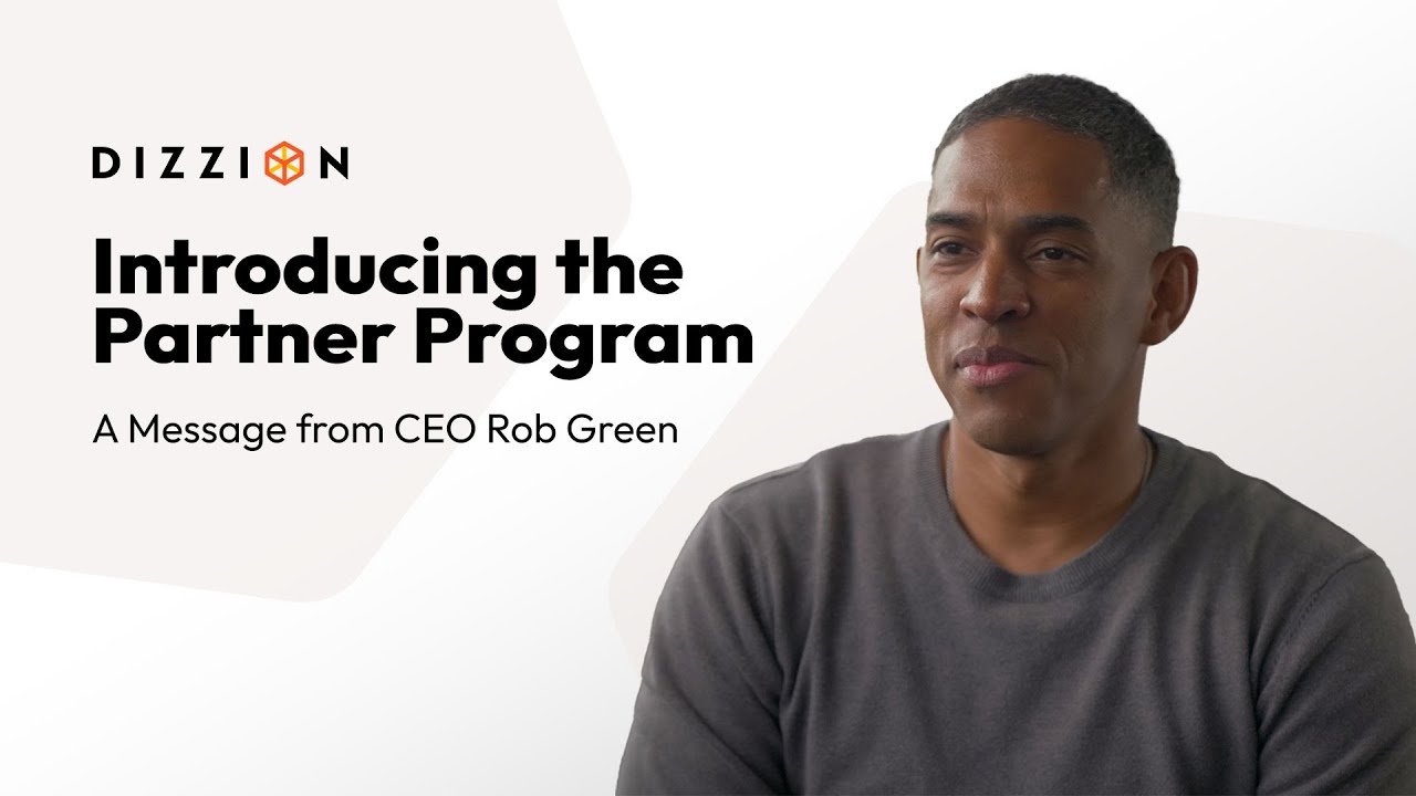 Rob Green CEO of Dizzion with video title in background