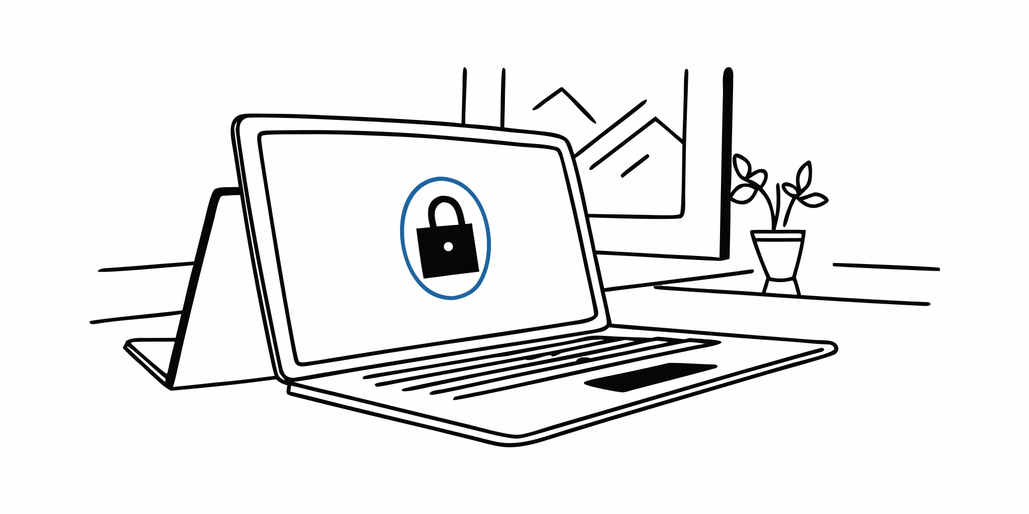 A secure remote desktop solution on a laptop screen with a padlock icon.