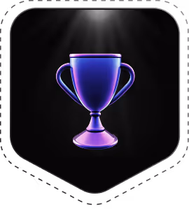 Purple trophy cup with two handles glowing on a black shield-shaped background.