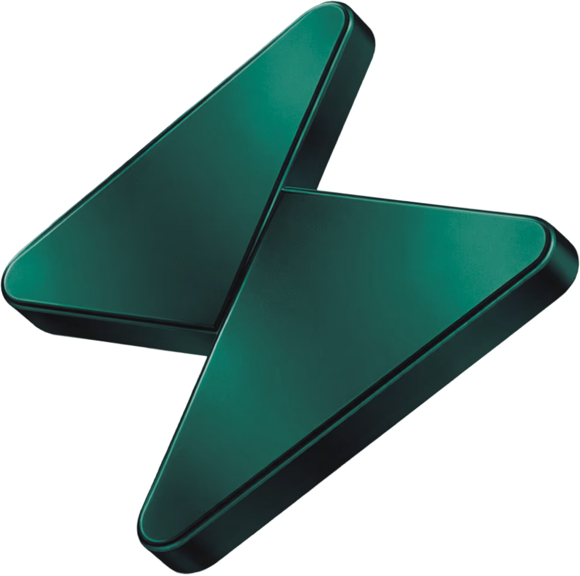 Green 3D overlapping diamond shapes forming an angular abstract design on black background.
