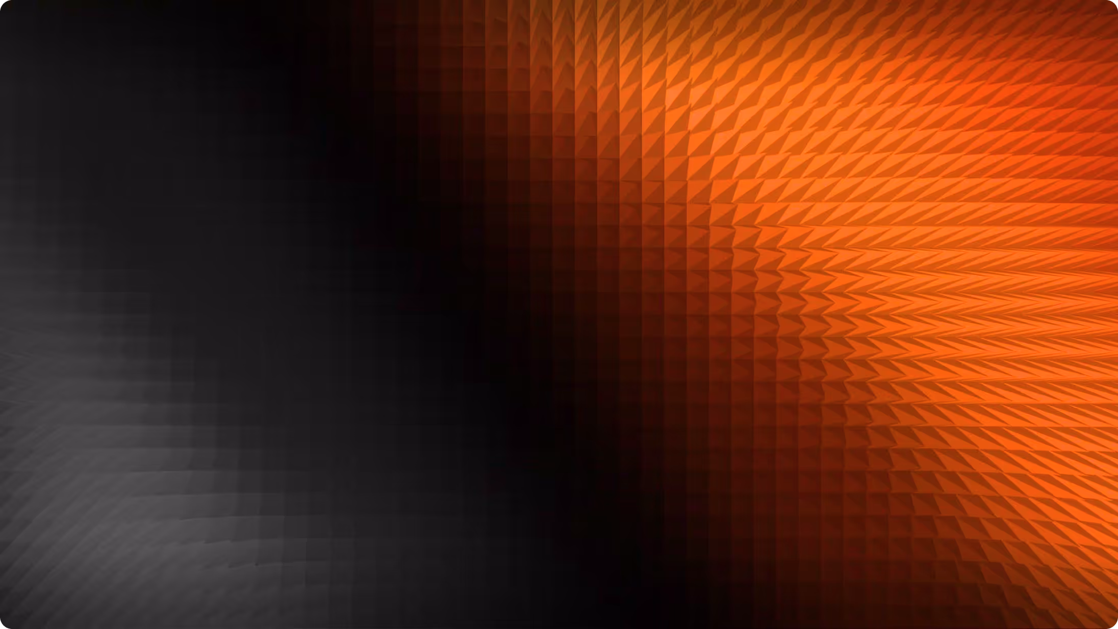Abstract pattern with triangular shapes transitioning from black on left to bright orange on right.