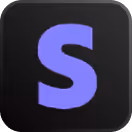 Purple letter S on a black square background with rounded corners.