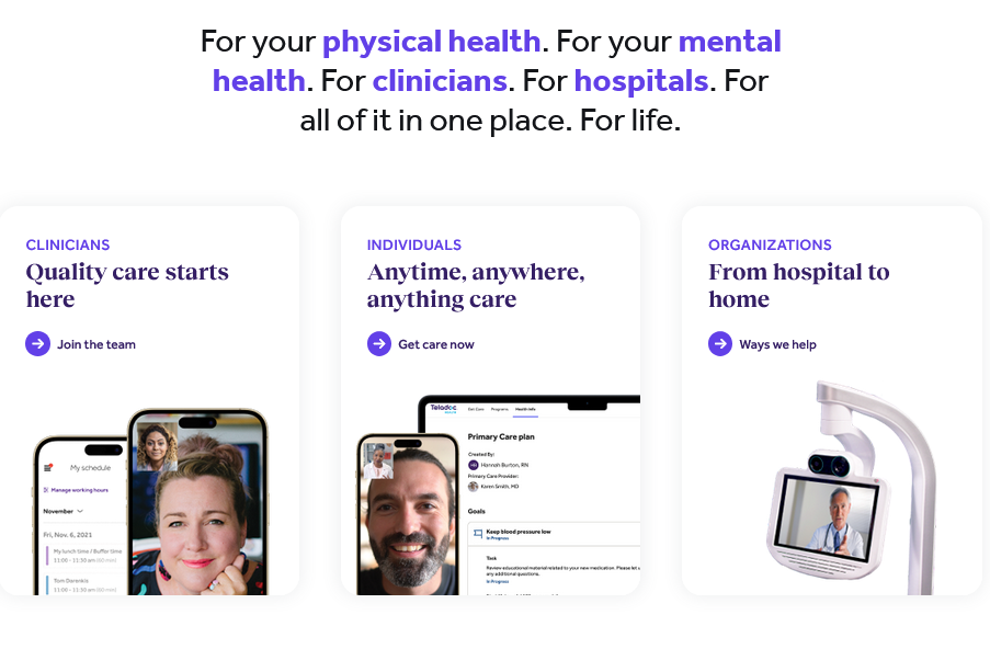 Digital healthcare platform interface for clinicians, individuals and organizations with telemedicine solutions