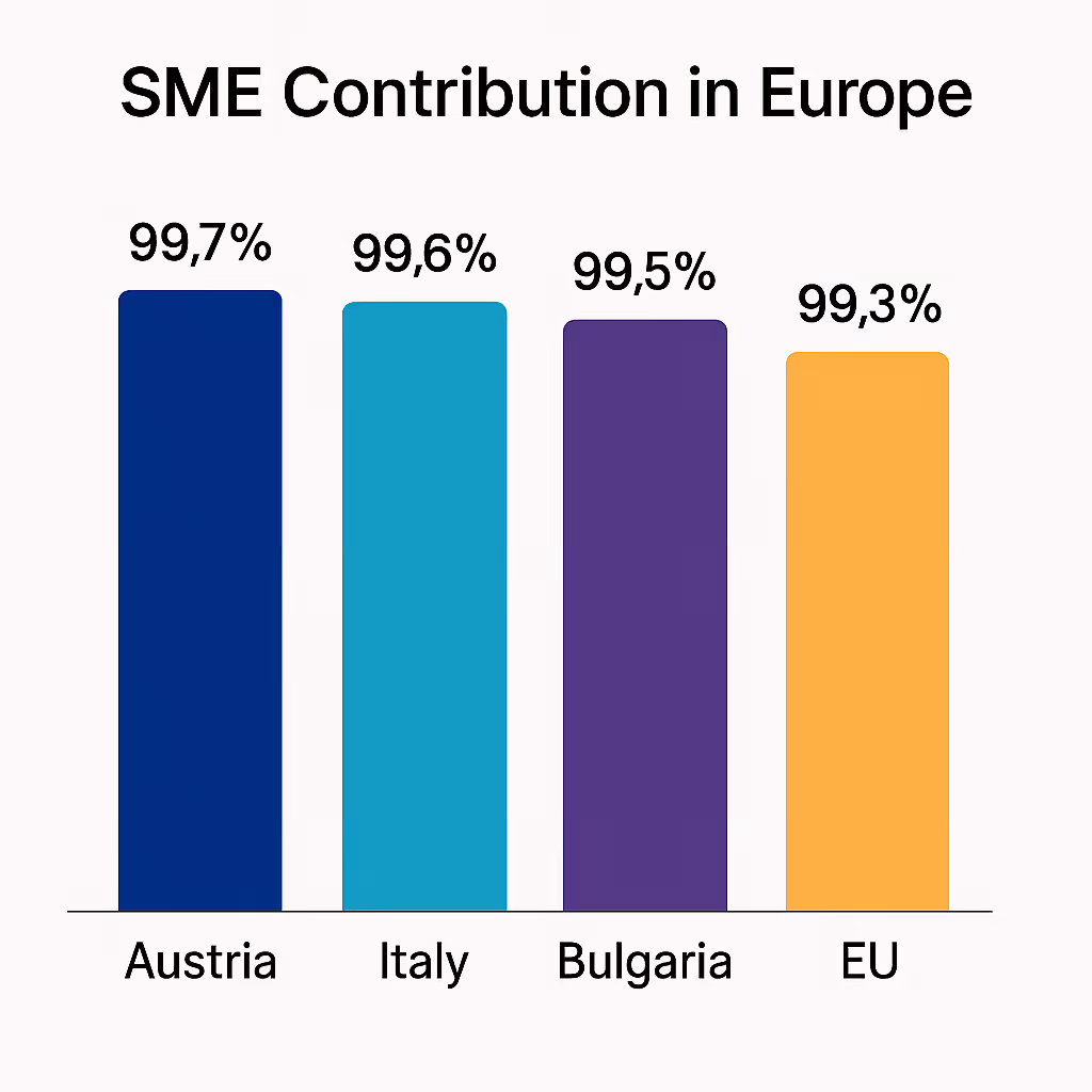 SME contribution in Europe comparison chart - Austria Italy Bulgaria EU percentages