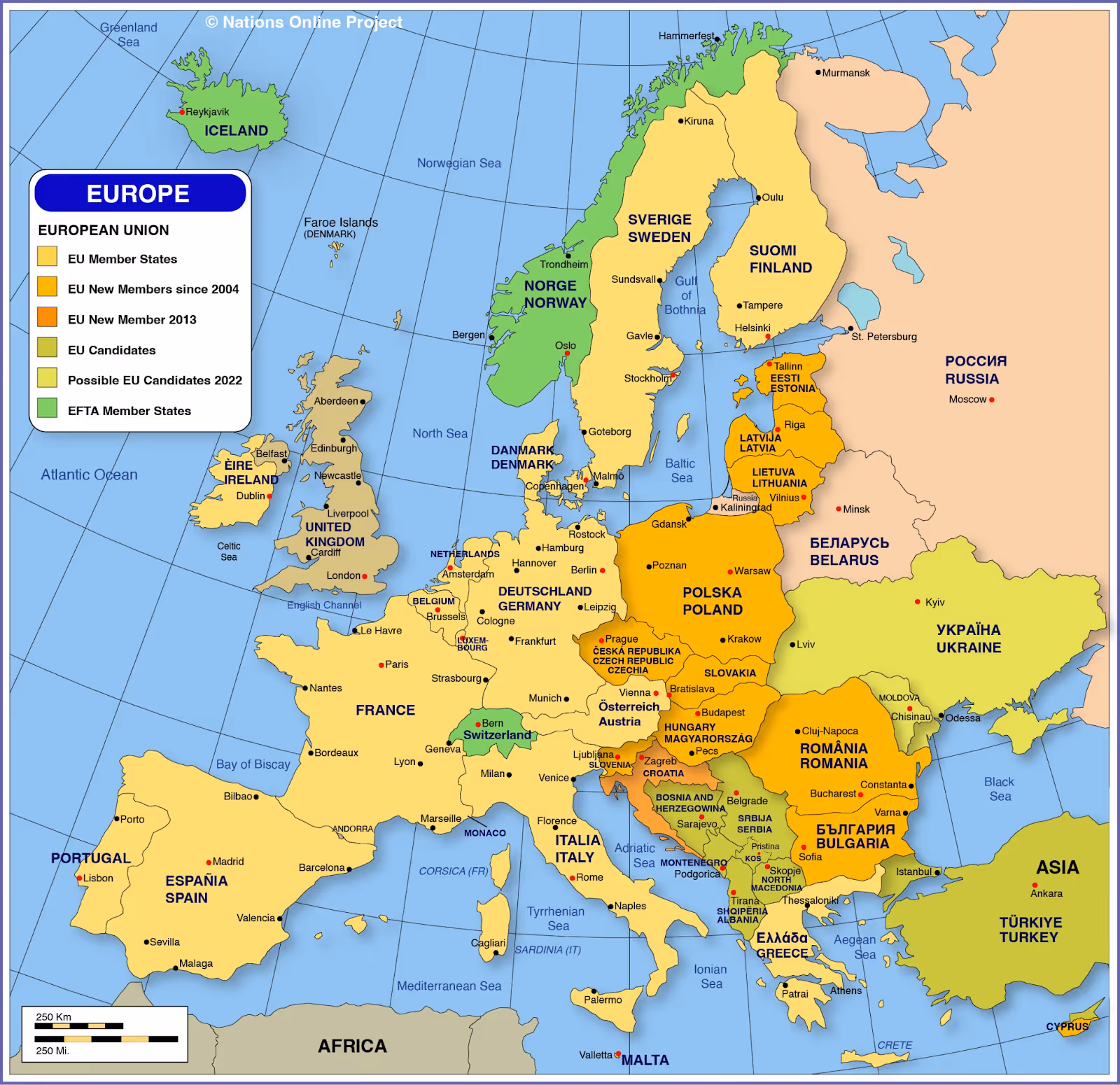 European Union member states map showing Bulgaria location in EU