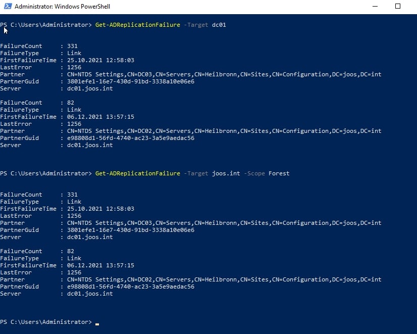 Anzeigen aller Replikationsfehler in einer Active Directory-Umgebung
