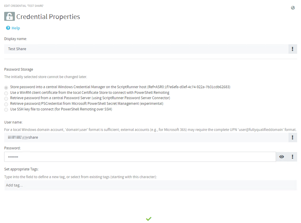 Screenshot Credential Properties