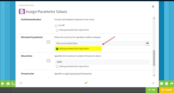assign parameter values and hide from form