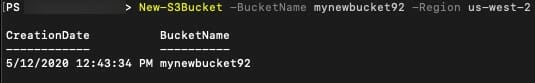 Screenshot: the new S3 bucket