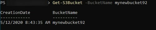 Screenshot: Bucket properties in PowerShell