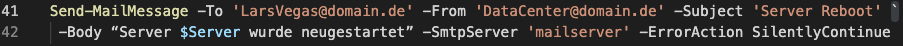 Detail view of a PowerShell command passing a set of parameters.