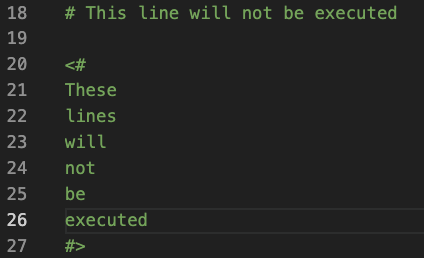 Detail view of a multiline comment within a PowerShell script