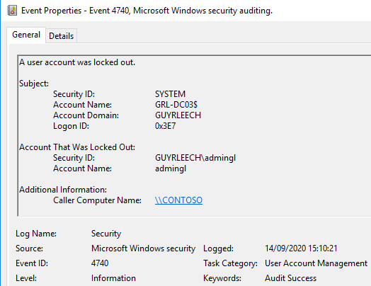 Screenshot of the Windows Event properties