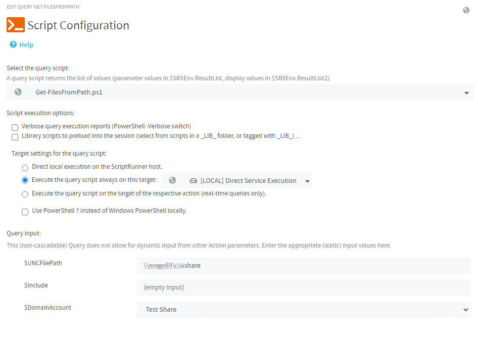 Script Configuration - Query Configure Query