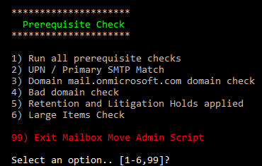 Screenshot: Einfaches menügesteuertes PowerShell-Script zum Ausführen von Vorab-Checks